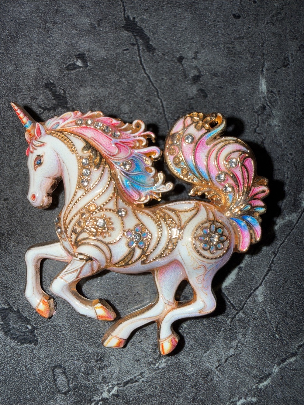 Elegant Pink & Gold Unicorn Brooch